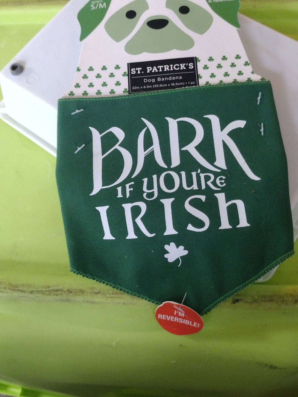 St. Patrick Green Dog Bandana - "Bark If You're Irish"